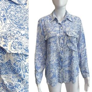 Zara Paisley Floral Cargo Pocket Shirt Womens Size Small Long Sleeve Button Down